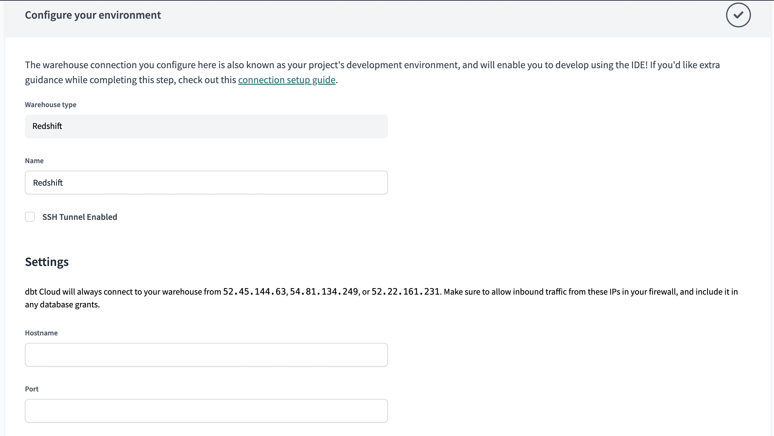 Configuring a Redshift connection Configuring a Redshift connection